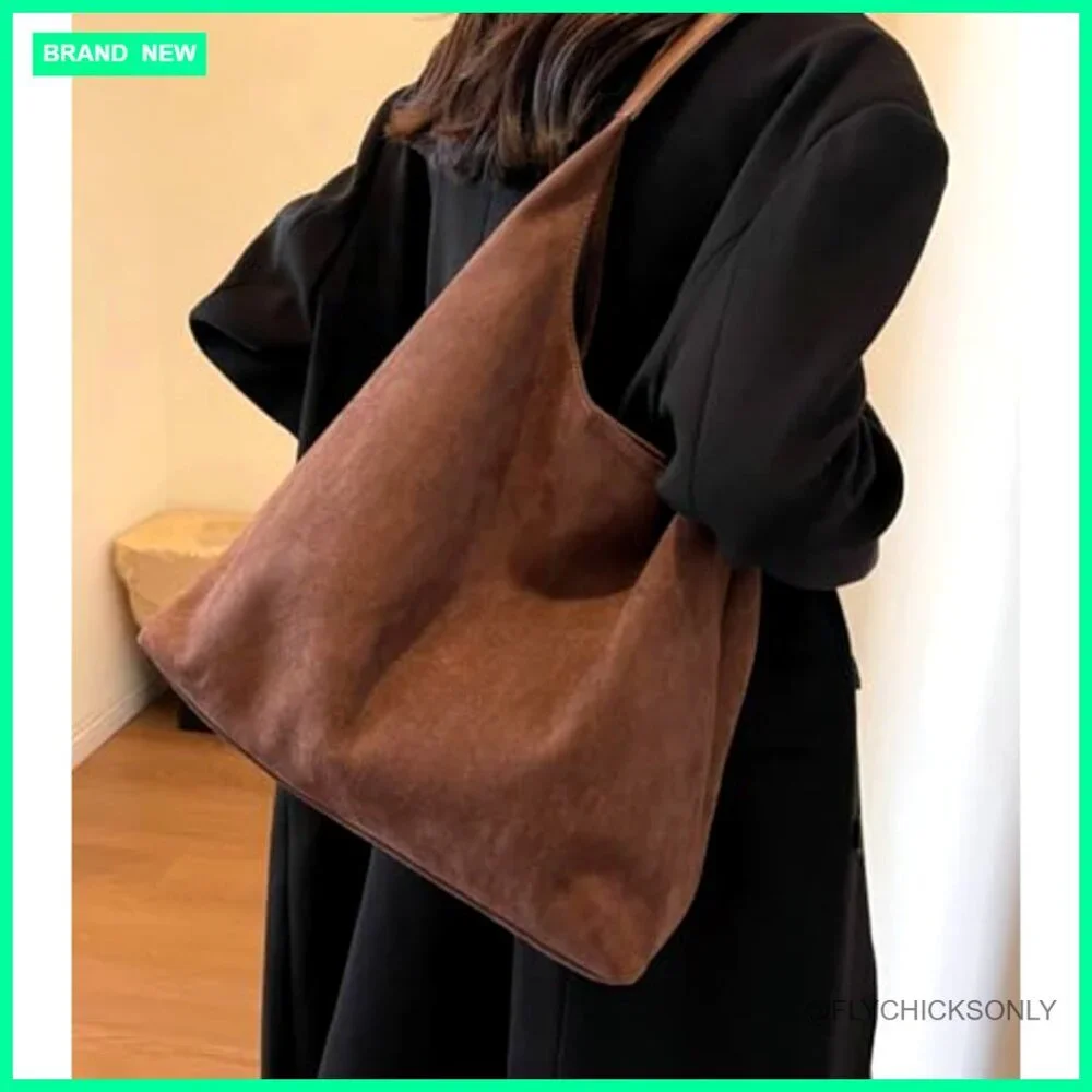 Large Slouchy Suede Hobo Tote Shoulder Bag with Magnetic Closure
